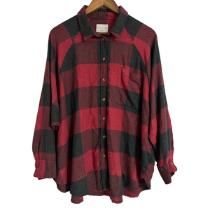 American Eagle Red/Black Check Long Sleeve Oversized Button Down Shirt Women's L
